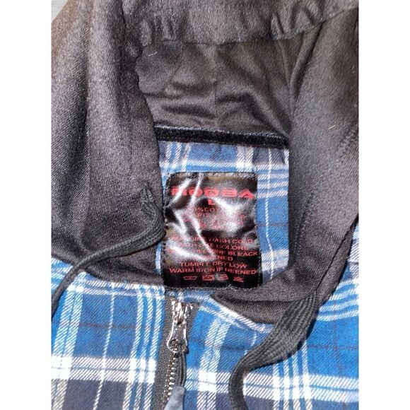 Vintage RQQBA Flannel Plaid Hooded Jacket Youth Size Large Navy Black - Picture 2 of 6